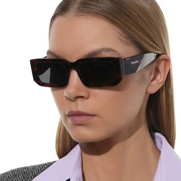 NEW Prada PR06YS 2AU8C1 Havana Tortoise Dark Brown Rectangle Unisex Sunglasses